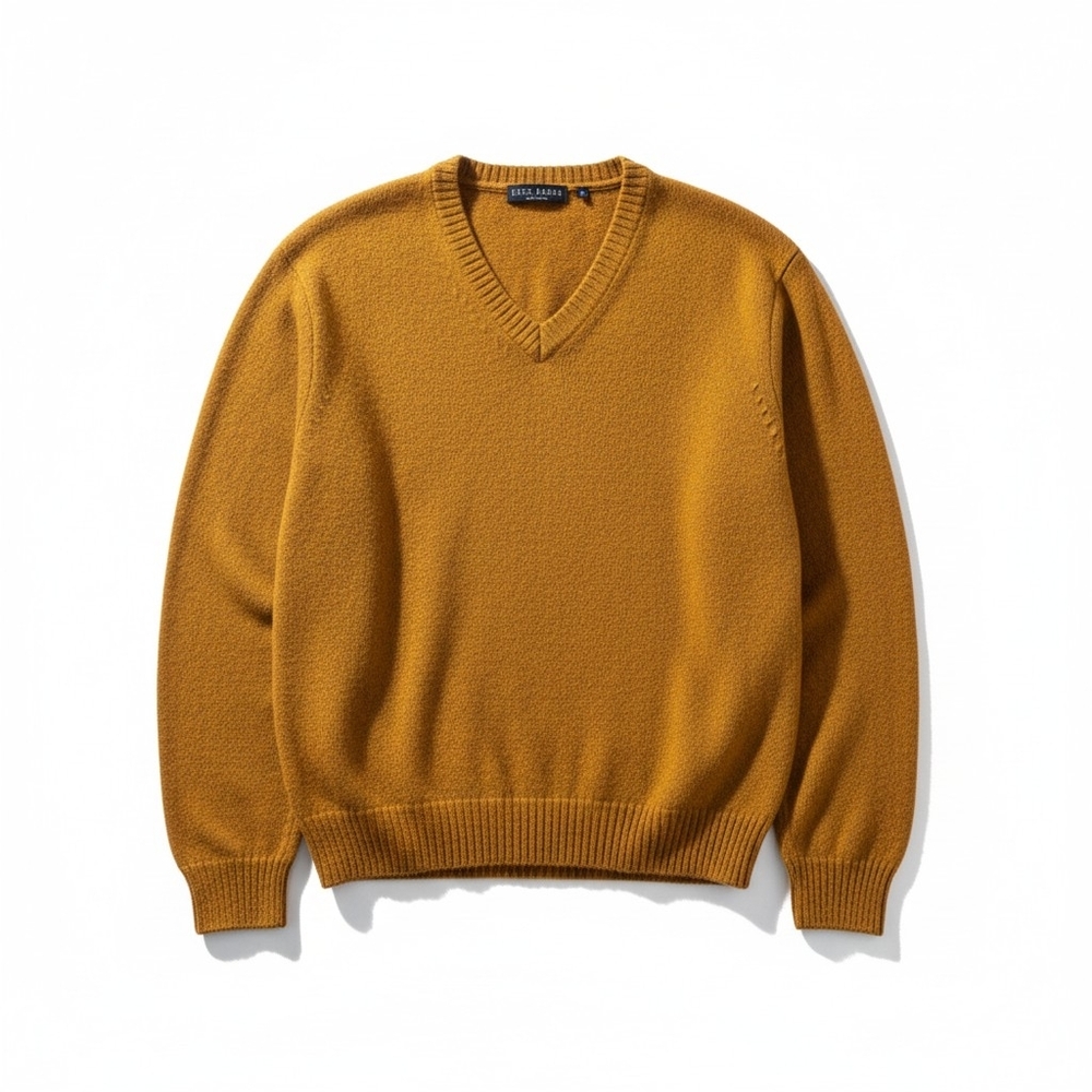 Scott Barber Made in Italy Extra Fine Merino Wool V-Neck - Mustard L